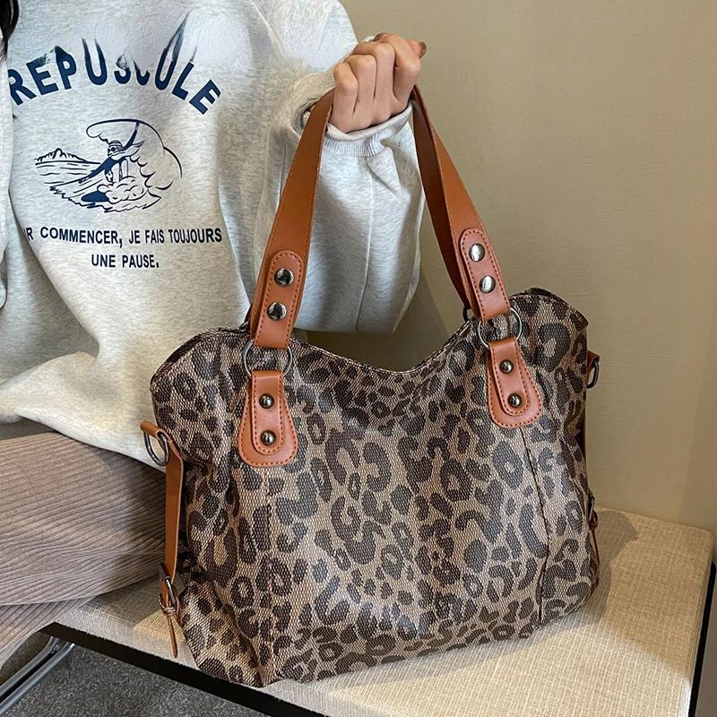 Leopard Pattern Shoulder Bags for Women PU Leather Female 2024 Winter Trend Winter Fashion Crossbody Bag Big Handbags