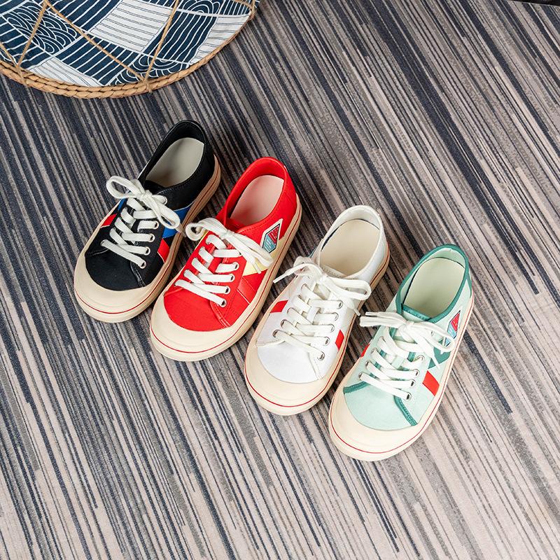 Bv the Same Low-top Board Shoes for Women's New Versatile Retro Lightweight Soft-soled Single Shoes Breathable Color Matching Lace-up Canvas Sh