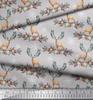 Soimoi Gray Japan Crepe Satin Fabric Deer & Floral Print Fabric by the Metre 42 Inch