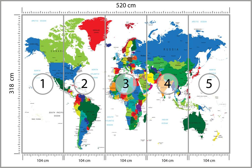 Photomural World Map Washable Fleece 520x318