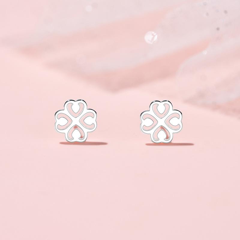 Flower Stud Earrings Women's Hollow Pattern Glossy Earrings Small Fresh Japanese and Korean Style Accessories