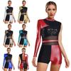 Ladies Chacha Dance Leotard Backless Boyshort Cut Glittery Sequins Metallic Shiny Ballroom Dance Costume
