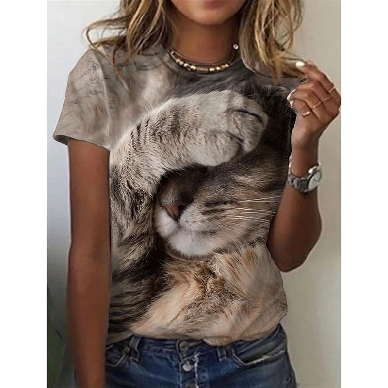 Summer 3d Pattern Printing Beautiful Women's Animal Print Short-sleeved T-shirt Casual Fashion Blouse Suitable for Daily Wear
