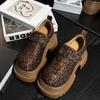 Women's Platform Loafer Shoes Leopard Print Rhinestone Korean Style Spring and Autumn Thick Sole Height Increase Shoes