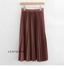 Qooth Elegant A Line Pleated Skirt Spring Summer Long Skirt Women Casual High Waisted Maxi Skirts JM0001