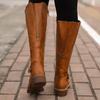 Women Knee High Boots Fashion Low Heels Square Platform Long Brown Black Leather Zip Winter Women Warm Shoes Booties