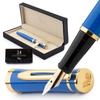 Wordsworth & Black Fountain Pen Set, 18K Gold Plated Broad Nib, 24 Pack Ink Cartridges, Ink Refill Converter & Gift Box, Gold Finish, Calligraphy, [Im