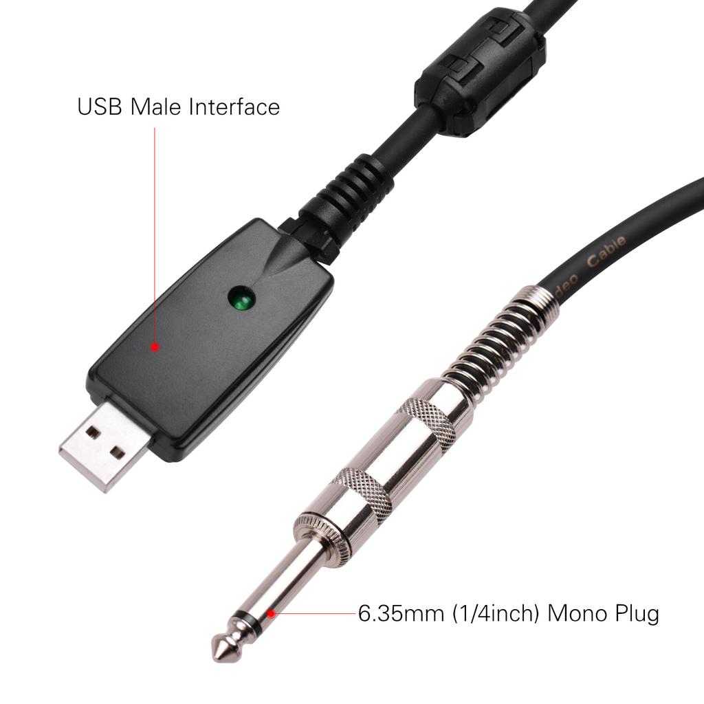 USB Guitar Andio Cable USB Male Interface To 6.35mm (1/4inch) Mono Electric Guitar Connection Cable