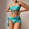 Women's Solid Color Swimsuit Women's Split Thin Strap High Waist Swimsuit Cover-up Four-Piece Set