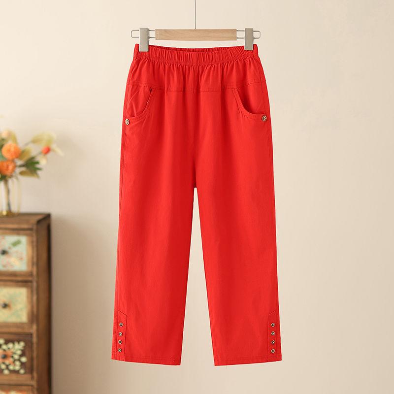 Summer New Cotton Casual Cropped Pants for Women High Waisted Loose Oversized Straight Leg Pants