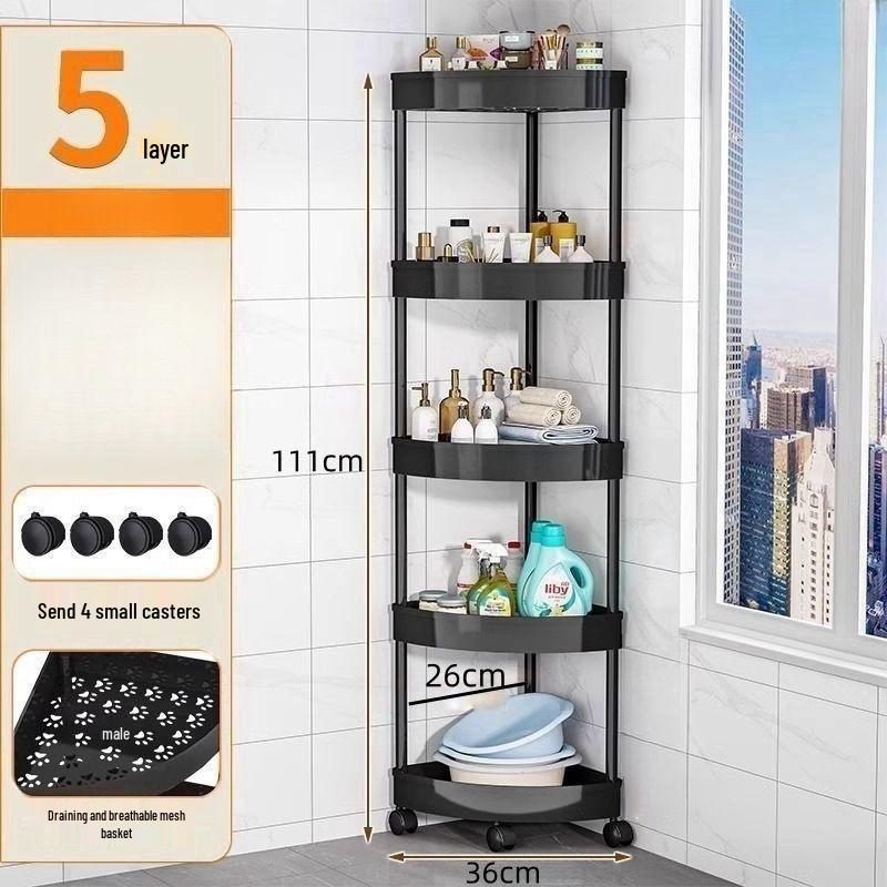 Triangular Floor-Standing Multi-Layer Storage Rack for Bathroom and Living Room