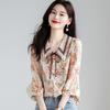 Floral Chiffon Shirt for Women In Spring and Autumn Unique Seven Quarter Sleeved Top