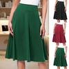 Women Knitting Skirt Elastic High-Waisted Solid Color Knee-Length Skirt Breathable A-Line Skater