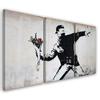 Three Piece Picture Canvas Print Banksy Graffiti Art Flowers