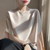 Summer Women's Silk Satin Loose Fit Round Neck T-Shirt - Short-Sleeved, Versatile, Slimming, Trendy Top