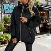 Women Down Coat Hooded Drawstring Long Sleeve Solid Color Cotton Jacket with Pockets Lightweight Warm Outerwear