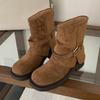Fashion Fashion Metal Buckle Decoration Design Ankle Boots Women High Quality Retro Faux Suede Boots Comfortable Non-Slip Platform Boots