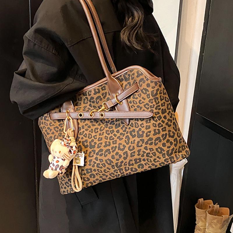 New Leopard Stitching Tote Bag Fashion Retro Matte Large-capacity Handbag Daily Commuter Shoulder Bag