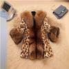 Cross-Border Women's Mid-Length Leopard Print Faux Fur Coat with Raccoon Collar
