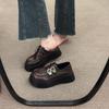 British Style Muffin Platform Shoes Women's 2025 Autumn New One-pedal Loafer Single Shoes Retro with Skirt Small Leather Shoes