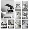 Animals In Bubbles Bathtub Modern Cute Highland Cow Koala Posters and Prints Canvas Printing Wall Art Picture for Bathroom Decor