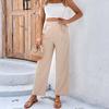 Women Elegant Apricot Loose Straight Pants Spring Office Lady Solid High Waist Ankle-length Pants Lace Up Pantaloni Donna 25622