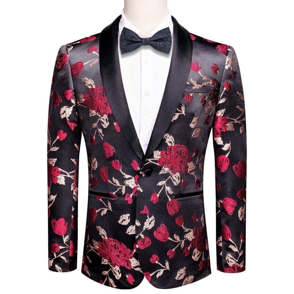 Mens Floral Tuxedo Dinner Jacket Regular Fit Shawl Lapel Paisley Prom Party Suit