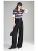 2025 Autumn Women's High Waist Grey Wool Wide-Leg Trousers - Korean Style, Floor-Length, Relaxed Fit
