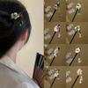 Handmade Flower Hair Sticks Chinese Style Party Hair Bun Wooden Hairpin for Hanfu