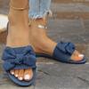 Fashion Bowtie Decor Denim Flat Slippers for Women 2025 Summer Comfort Light Beach Shoes Woman Plus Size Soft Sole Non Slip Casual Shoes