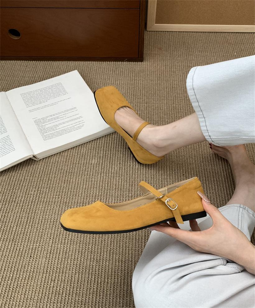 Women's Shoes Real Shot Retro Mori Mary Jane Shoes Women's Shoes Suede Shallow Mouth Word with Flat Bottom Versatile Single Shoes