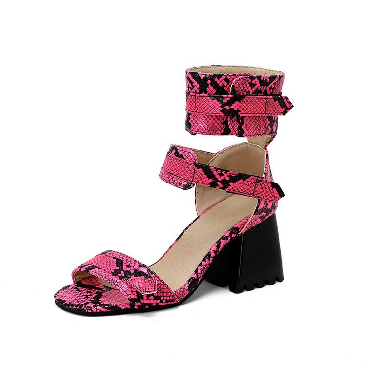 FOREADA Women Sandals Round Toe Thick High Heels Hook Party Gladiator Summer Shoes Black White Brown Yellow 33-46