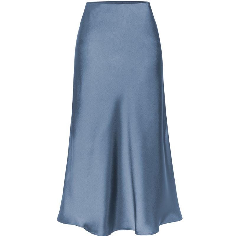 Elegant Temperament, High-quality Acetate Satin Elastic High-waist Split Mid-length Skirt