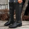 New Winter Women Boots Wide Width Chunky Heel Square Bucket Side Zipper Tall Boots