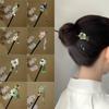 Handmade Flower Hair Sticks Chinese Style Party Hair Bun Decorative Wooden Hairpin  for Women Girls