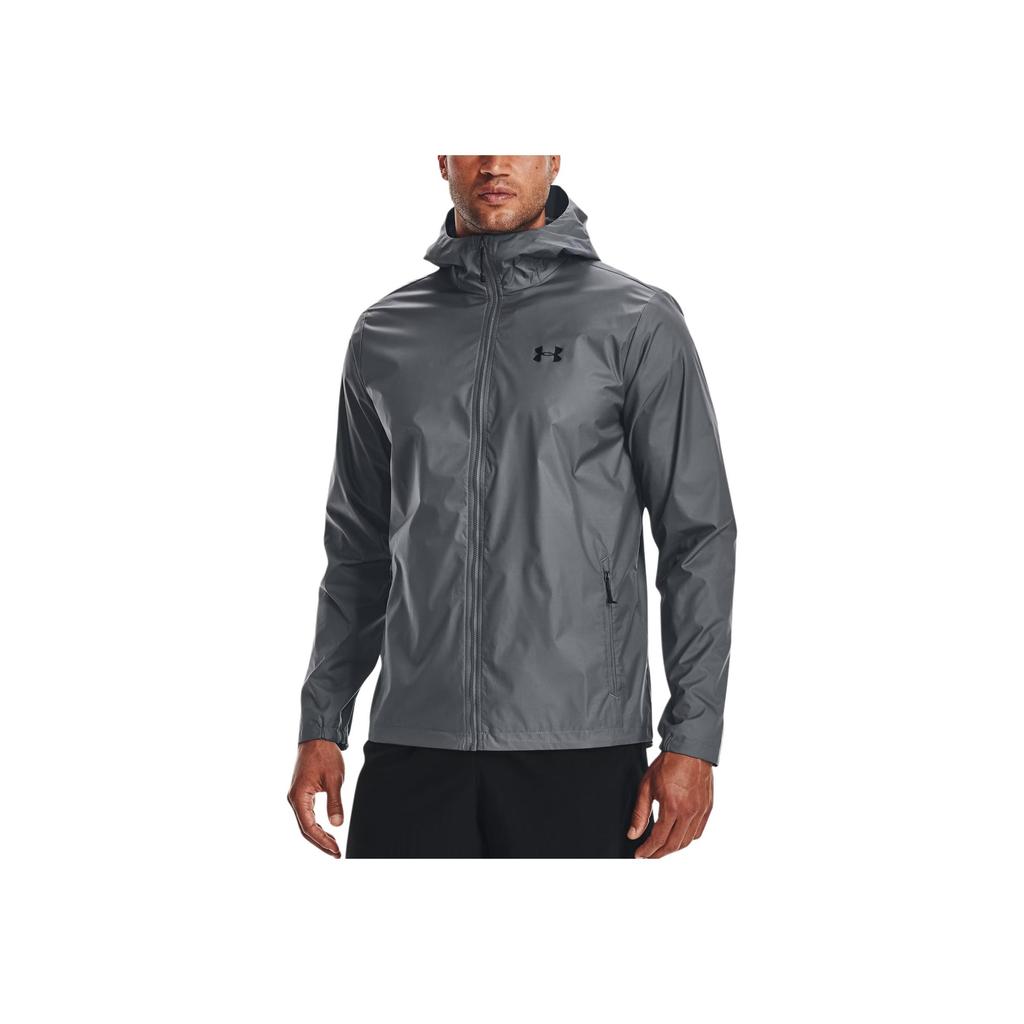 Under Armour Forefront Rain Logo Print Zip Hoodie Jacket Мужские куртки Персиково-серый 1321439-013
