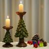 Christmas Tree Candle Holders Vintage Resin Christmas Tree Figurine Pillar Candle Stand for Home Mantel Fireplace Decor