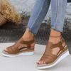 2024 Women's Summer New Wedge Sandals PU Leather Open Toe Casual Vacation Thick Sole Comfortable Women's Sandals Large Size