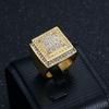 HIP Hop Bling Iced Out Gold Silver Color Stainless Steel Geometric Square Rings for Men Rapper Jewelry Size 7-13