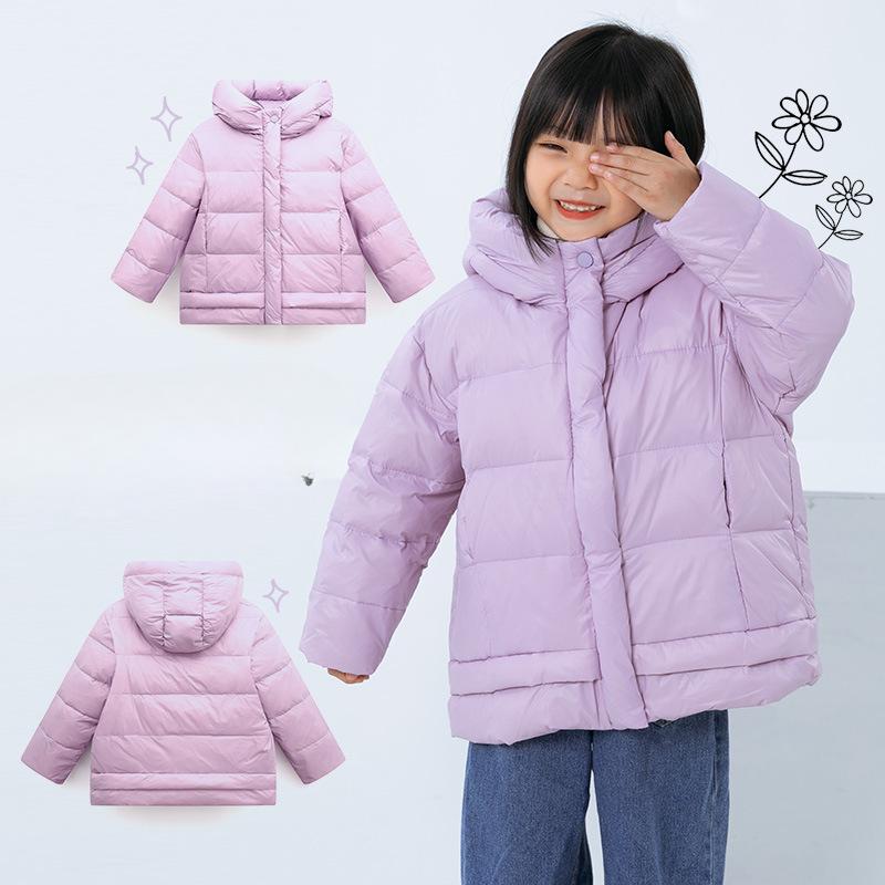 Children's Hooded Solid-color Light and Warm Down Jacket, Multi-color Coat for Boys and Girls Winter