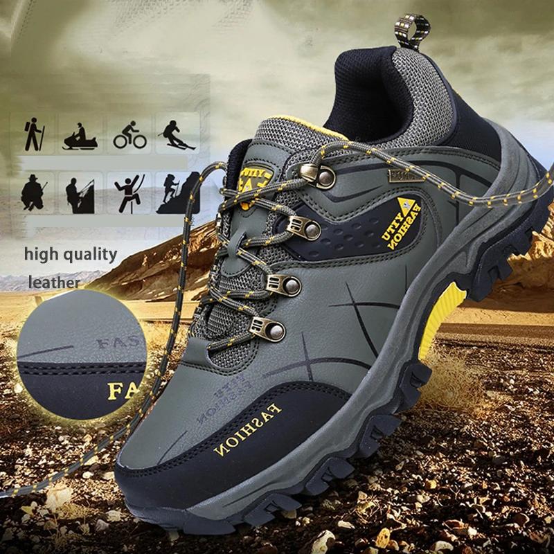 Fashion Shoes for Men 2024 New Men Sneakers Leather Waterproof Mountaineering Camping Hiking Shoes Thick Sole Comfortable Running Shoes