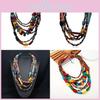 Geometric Wooden Boho Necklace For Women Handmade Multilayer Ethnic Jewelry