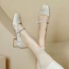 Square Head Thick Heel Mary Jane Shoes Women's Magic Buckle One-word Strap High Heels 2025 New Spring and Autumn French Low-heeled Single Shoes