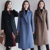 Women Jacket Turn-down Collar Pockets Solid Color Double-breasted Loose Fit Overcoat Thermal Long Sleeved Commuting Dating Spring Fall Winter Coat