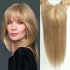 HAIRCUBE 100% Remy Human Hair Toppers for Women Honey Blonde Human Hair Piece with Bang 150% Density Silk Base Clip In Topper