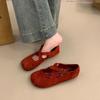 Shallow Single Shoes for Women In Spring and Autumn 2025 New French Retro Daily Red Single Shoes Flat-soled Soft-soled Doudou Shoes for Women