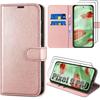 Case + 2 Tempered Glasses for Google Pixel 9 Pro - Pink Leather Effect Flip Case with Stand and Card Holder