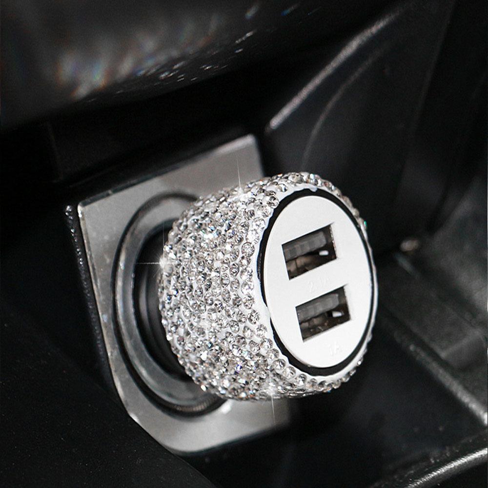 Bling Bling USB Car Charger 5V 2.1A Dual USB Port Fast Adapter Car Decor Styling Diamond Car Accessories Interior for Woman