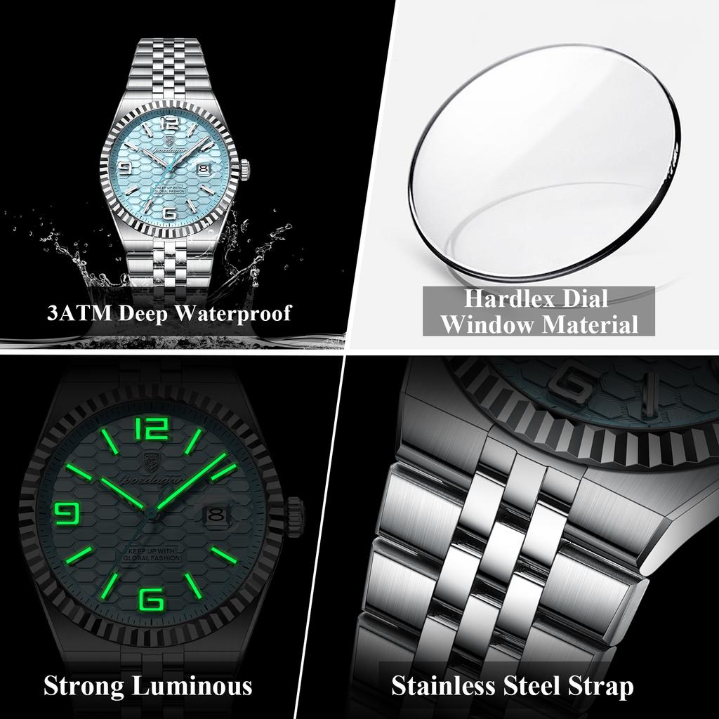 2025 New Men Watches Gorgeous Blue Gold 41mm Classic Clock Stainless Steel Diving Series Waterdrop Calendar Quartz Watch for Men