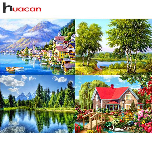 Huacan DIY 5D Landscape Diamond Embroidery Rhinestone Painting Cross Stitch Decor Gift